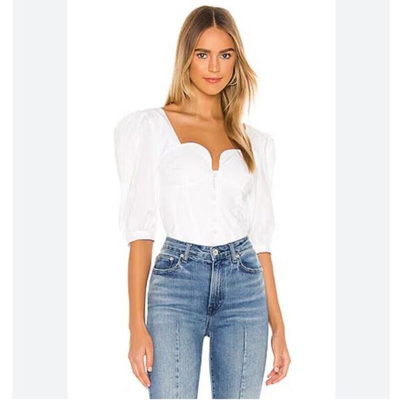 JONATHAN SIMKHAI Thea Oxford Smocked Puff Sleeve Top Poplin White Crop Medium - Picture 1 of 8